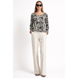 NWOT Oscar de la Renta Sequins Floral Black White Knit Luxury Sweater M